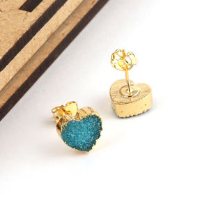 Pendientes con forma de corazón para mujer, aretes con forma de corazón, diseño bohemio, natural, azul cielo, azúcar, piedra preciosa, electrochapado, alta calidad, gran oferta - Product Image 6