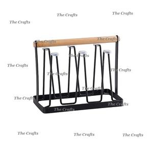 Porte-verre noir en fer forgé de conception attrayante avec support de support en verre de taille personnalisée de qualité de luxe - Product Image 1