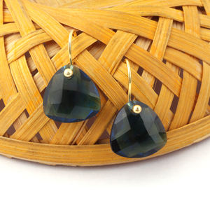 Pendientes de cuarzo de Topacio Azul de Londres para mujer, aretes colgantes de latón, estilo bohemio - Product Image 5