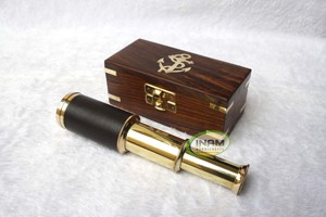 INAM HANDICRAFTS <b>Wooden</b> <b>Box</b> with Brass Monocular Telescope for Outdoor Camping - Product Image 3