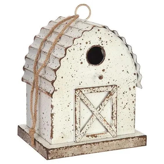 Maison d'oiseau suspendue galvanisée faite à la main de qualité supérieure, maison d'oiseau de Style rustique blanc délavé pour décoration de jardin