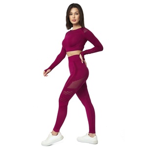 Conjunto de Yoga de 2 piezas para mujer, ropa de entrenamiento de Fitness, cintura ajustable, traje de gimnasio, Leggings deportivos, Top corto - Product Image 5