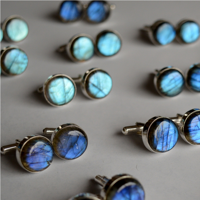 Labradorite Stone Cufflinks Men Natural Purple Gemstone Cuff Links Sterling Silver Metal Formal Accessories Bulk Supplier