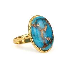 Bague sertie de pierres ovales lisses en argent sterling plaqué or 18 carats, de haute qualité, 10x14 mm, turquoise cuivre bleu Mohave, best-seller - Product Image 2