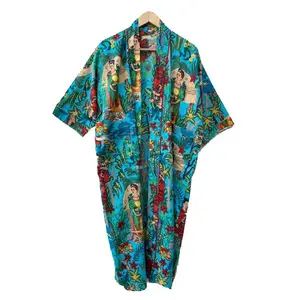 Albornoz de algodón 100% con cuello en V y cierre de cordón de media manga, conjunto de Bata hasta la rodilla para uso en Spa para verano invierno primavera - Product Image 1