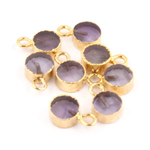 Conectores de forma redonda de amatista Natural, rebanada de losa redonda, dijes pequeños chapados en oro, conectores colgantes de una sola fianza DIY, joyería - Product Image 2