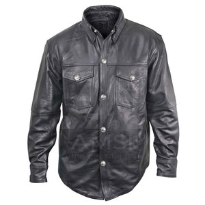 Camisas de manga larga informales de talla grande para hombre de diseño personalizado, técnicas antiarrugas teñidas lisas con cuero a cuadros - Product Image 1