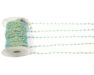 Cuentas de piedras preciosas de Calcedonia azul FORMA DE Rondelle chapado en oro con cuentas Rosario alambre envuelto moneda encanto Cadena de piedra natal - Product Image 1