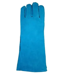 16 Inches Long Cow Split Leather Blue Welding Gloves