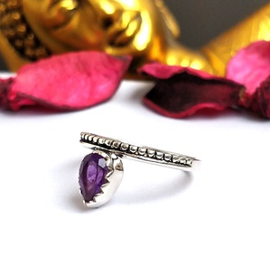 <b>Handmade</b> 925 Solid Sterling Silver Ring Natural Faceted Amethyst Gemstone Amethyst Silver Ring <b>Handmade</b> <b>Jewelry</b> - Product Image 2