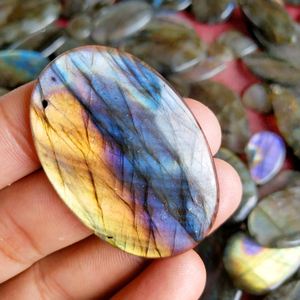 Conjunto de Pulsera y Aretes de Labradorita Original, Labradorita Púrpura de 20-40 mm, Cabujón de Piedra Preciosa, Hilo de Amolita Natural, Forma Irregular - Product Image 3