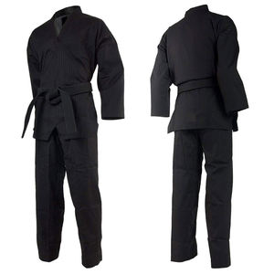 Uniformes de Taekwondo para hombre, diseño de secado rápido negro sólido con mangas completas, estilo de arte marcial de Karate para adultos - Product Image 3