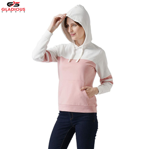 Gladious Sports <b>Women's</b> Color Block Hoodie Pink <b>White</b> Cotton Sweatshirt Regular Fit Hoodie - Product Image 1