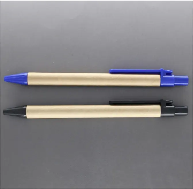 Cheap promotional simple design blue black colour recycled paper pen