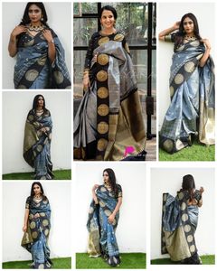 Blouse de Sari traditionnelle en soie, couleur noire et grise, nouvelle collection, - Product Image 2