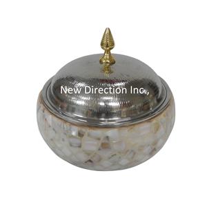 Casseroles décoratives faites à la main servant une marmite nouvelle élégante et arrondie en bois avec incrustation d'os Designer servant des aliments marmite - Product Image 1