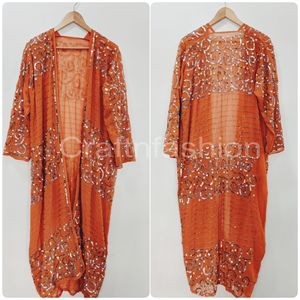 Indian Vintage Handwork Sari <b>Kimono</b> - Beaded Handwork Kaftan <b>Kimono</b>-Mykonos Beaded <b>Kimono</b> Robe-beach Wear - Product Image 6