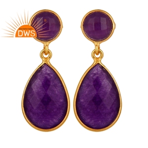 Juego de bisel de Aventurina púrpura, pendientes de gota de piedras preciosas, diseñador de joyería, fabricante de joyería de plata 925 - Product Image 1