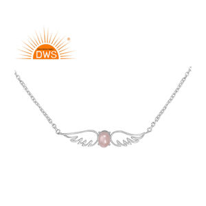 Collier en argent Sterling fin pour femmes, fabrication de bijoux, pierre précieuse en Quartz naturel, avec ailes d'ange, pendentif en argent Sterling - Product Image 1