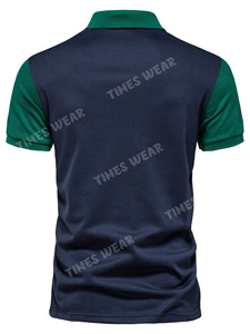 เสื้อลำลองของผู้ชายสไตล์ที่กำหนดเอง100% กระเป๋าผ้าฝ้ายตัดสีตัดกันตัดแขนสั้นสีทึบ - Product Image 2