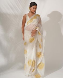 Georgette-bordado con Secuencia de trabajo, Saree con borde de encaje de lujo con blusa, ropa India para mujer, Saree, el mejor precio, venta al por mayor - Product Image 3