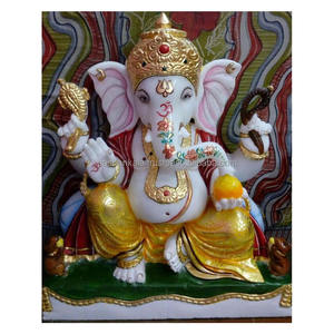 รูปปั้นพระพิฆเนศสีทองทาสีขาวหรูหรา - Product Image 1