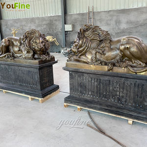 YOUFINE Jardin extérieur grandeur nature une paire de statues de lion debout en bronze Sculpture avec socles - Product Image 2