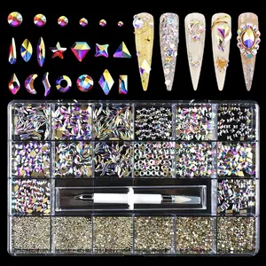 Juli 3D Wholesale 24 Box Bling Bling Rhinestone Nail Art Stone Supplier Factory DIY beads Tool Set Nail Crystal Kit