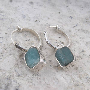 Aquamarine หยาบพลอย925เงินสเตอร์ลิงต่างหูเครื่องประดับ - Product Image 2