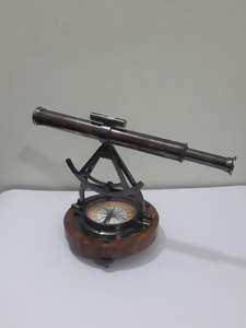 Telescopio de latón náutico con brújula, Base de madera, telescopio de mesa antigua negra, artículo de regalo - Product Image 4