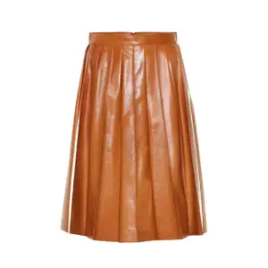 Высококачественная плиссированная миди кожаная юбка для женщин
