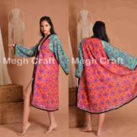 Robe kimono brodée à la main en soie pour femmes, tunique courte style bohémien, cardigan avec franges