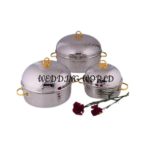 Marmite à double paroi dorée et noire Ustensiles de cuisine Vaisselle de table Casserole Forme ronde Réchauffeur d'aliments en métal design - Product Image 6