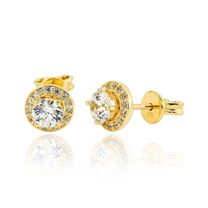 Pendientes elegantes de piedra simple de oro amarillo de 10 quilates, joyería fina de alta calidad, incrustaciones de ajuste de bisel de Vietnam para fiestas de aniversarios - Product Image 1