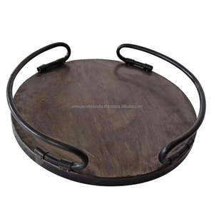 Plateaux de service en bois, 10 pièces, avec poignées en fer et revêtement noir, pour décoration de Table et décoration de la maison - Product Image 2