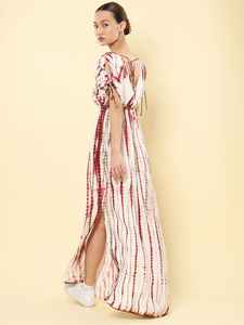 Vestido de caftán de rayón Tie-Dye hecho a mano Ropa de Playa Larga Bohemia con escote en V Mangas largas Hasta el suelo con cintura natural - Product Image 4