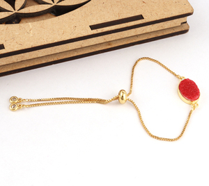 Joyería Bohemia azúcar rojo natural druzy con cuarzo CZ cierre deslizante pulsera Latón chapado en oro caja cadena pull tie pulsera para ella - Product Image 3