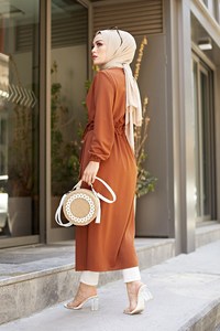 ชุดเดรสคลุมตัวแฟชั่นสไตล์มุสลิมผ้าซาตินไลคร่าสำหรับงานแต่งงานชุดเดรสผ้าตุรกีมีสายคาดเอวผ้าซาตินไลคร่า - Product Image 2