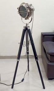 Vintage Hollywood Style Floor <b>Lamp</b> E27 Base Aluminum Body Tripod Wooden <b>Stand</b> Living Room Home Collectible Vintage Floor Light - Product Image 2