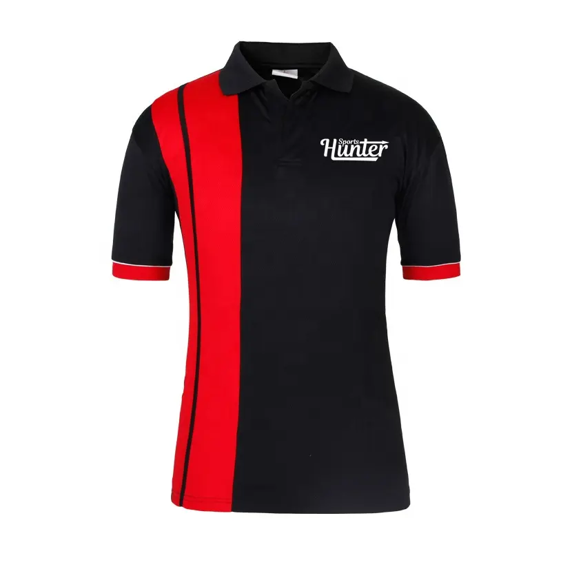 Polos en coton pour hommes, t-shirt à col, de couleur rouge et noir, personnalisable avec impression de Logo,