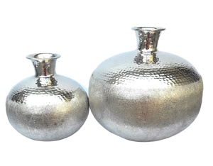 Ensemble de Vase à fleurs en aluminium moderne 2 p pour maison et hôtel vase à plantes décoratif finition argent design moderne porte-fleurs en métal - Product Image 1