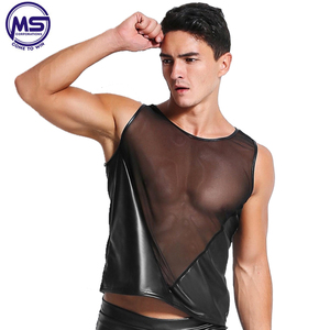 Top corto de ropa de gimnasio personalizado de noche sexy, hecho en Pakistán, camiseta sin mangas de cuero de excelente calidad para hombre - Product Image 2