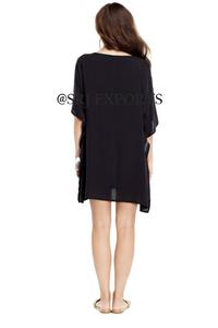 <b>Boho</b> Floral Embroidered Rayon Kaftan <b>Dress</b> Women's Loose Fit Short Sleeve Mini Tunic <b>Summer</b> Casual Cover up V-neck Candy Color - Product Image 2