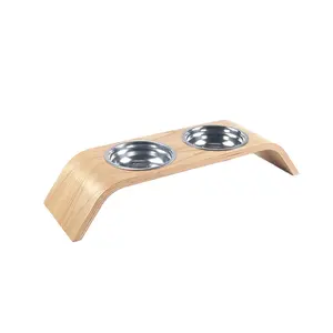 Pet Dining Table Wooden 2 Compartments Pet Bowls Feeders Food Storage for Dog Food Bowl Holder animal feeders