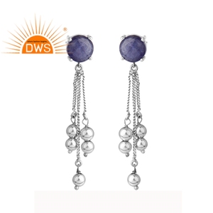 Natural Royal Blue Tanzanite Gemstone <b>Dangle</b> <b>Earring</b> Jewelry New Look White Rhodium Plated <b>Silver</b> Drop <b>Earrings</b> Wholesaler - Product Image 1