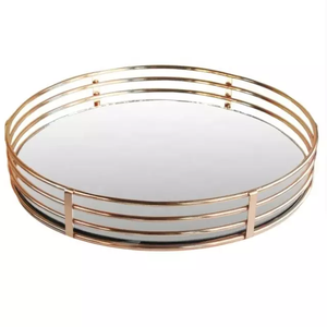 Plateaux miroir élégants vente en gros, fournitures de Restaurant et d'hôtel, breloques de rangement rondes, vanité en verre, plateaux décoratifs de service en métal doré - Product Image 2