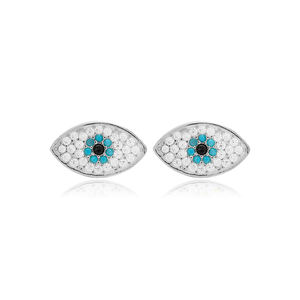 Minimalist Turkish Eye Design <b>Stud</b> Earrings Wholesale Handcrafted 925 <b>Sterling</b> <b>Silver</b> Jewelry - Product Image 4