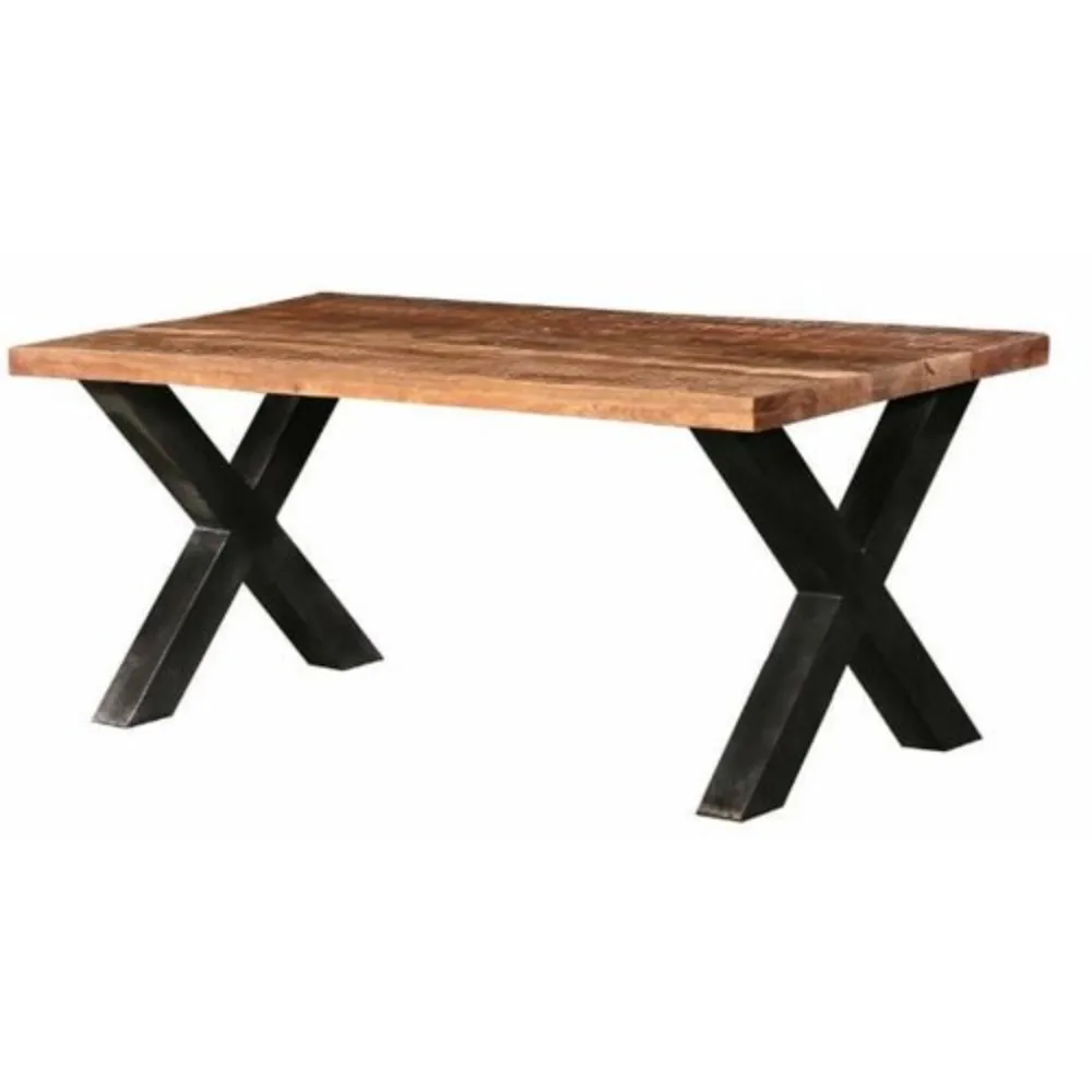 Luxury Modern Fashion Solid Mango Wood Dining Tables With X Shape Black High Grade Metal legs Furniture For Dining/Living Room