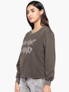 Sudadera con estampado gris para mujer, longitud corta, nuevos estilos de impresión, deportes al aire libre y ropa de fiesta, sudaderas, camisas de cuello redondo - Product Image 2