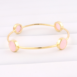 เครื่องประดับแฟชั่น2021ร้อนสีชมพู Chalcedony รอบหินกำไลทองเหลืองทอง/เงินชุบกำไลข้อมือไม่หมองคล้ำกำไลข้อมือพลอย - Product Image 3